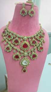 Designer Bridal Necklace <b>Set</b> With Maang Tikka Beautiful <b>Colours</b> Available Luxury Premium Quality Ideal For Weddings, Party Wear - Product Image 4