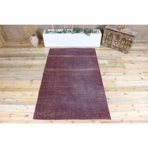 Alfombra Vintage de 4.2x6.9 pies, Alfombra Turca de Lana Sólida Color Morado - Product Image 1