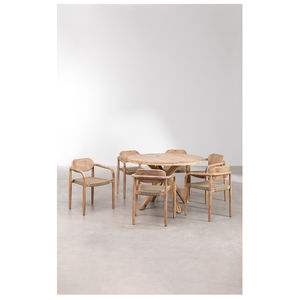 Juego de Mesa de Comedor Vali Hecho de Madera de Teca Sólida con Acabado Natural para Interiores o Exteriores - Product Image 1