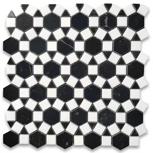 กระเบื้องโมเสคสุดพรีเมียมสีดำลายดอกทานตะวัน Nero Marquina ขัดเงา N395XP - Product Image 1