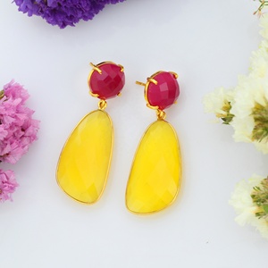 ตุ้มหูคุณภาพสูงสีบานเย็นและ925โอนิกซ์สีเหลืองธรรมชาติต่างหูชุบทอง18K - Product Image 2