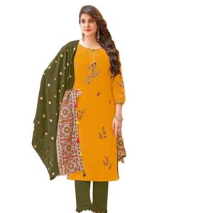 ชุด kurti ผ้าฝ้ายเรยอนสำหรับสุภาพสตรีพร้อมทำหลากสีพร้อมด้ายและงานฝีมือพร้อมพิมพ์ dupatta สำหรับขายออนไลน์ - Product Image 1