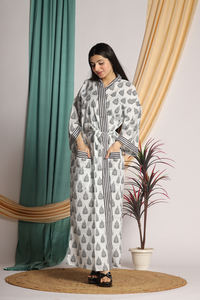 Style bohème indien imprimé fleuri coton Long Kimono femmes confortable Boho peignoir maillots de bain couverture Ups Robe Robe coton - Product Image 4