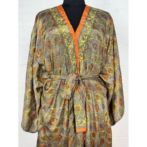 Vintage Silk Riya Short Kimono Lightweight Boho Robe Perfect <b>Beach</b> Coverup for Her Recyclable Swimsuit <b>Accessory</b> Soft Breathable - Product Image 2