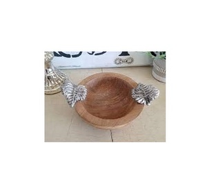 Bol en bois haut Designer bol à fruits secs en bois massif assiette pour bol de décoration intérieure avec poignée en aluminium - Product Image 6