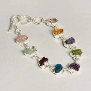 925 Sterling Silver <b>Gold</b> <b>Plated</b> Natural Multi Raw Gemstone Cute Cuff Bracelet Handmade Unisex Gift Jewelry - Product Image 3