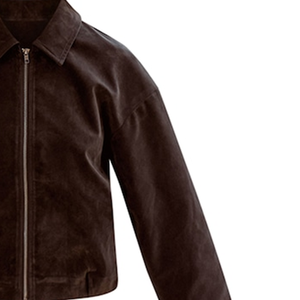 Blouson bomber plissé zippé en laine kaki avec col en V, coupe ample et décontractée, texture luxueuse imitation, imperméable, style streetwear urbain - Product Image 4