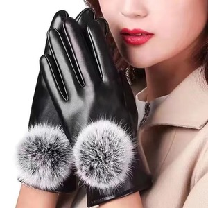 ถุงมือหนังสำหรับผู้หญิงถุงมือหนังแบบเต็มนิ้วถุงมือฤดูหนาวสไตล์แฟชั่นฤดูหนาวสีตามสั่ง - Product Image 1