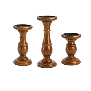 Portavelas Decorativos de Madera Cónicos Hechos a Mano de Primera Calidad ROSHAN HANDICRAFTS, Laminación de 2 Colores para Mesa de Comedor de Cocina - Product Image 1