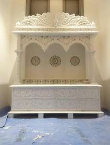Incrustation de fleurs en marbre pur Design Temple blanc Temple en marbre blanc pour la maison Makrana Designer Temple en marbre blanc fait à la main - Product Image 5