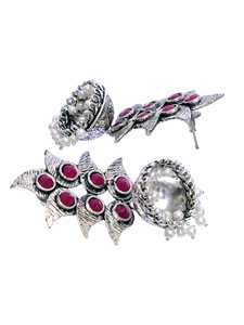 Best Selling High Quality Oxidised <b>Silver</b> Pearl <b>Jhumka</b> Stud Earrings Geometric Pattern Modern Women's for Every Occasion - Product Image 3