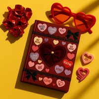 LABON Cahier de notes en velours avec nœud en forme de lettre d'amour Gothique Candy Heart A5 Red Fabric Journal for Valentines Gift Cute Romantic Writing