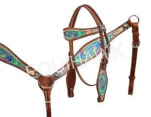 Pechera de cuero occidental personalizada y arnés de cuero a juego con flecos. Cabezada y pechera de cuero occidental premium. - Product Image 6