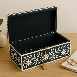Joyero Decorativo Rectangular con Incrustaciones de Hueso, Estilo Clásico de Alta Gama con Interior de Terciopelo para Compradores Internacionales - Product Image 2