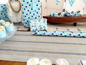 Nautical Design Scandinavian Hand Knotted Embroidered <b>Table</b> <b>Runners</b> Natural Navy Blue <b>White</b> Coastal Lighthouse Floral Cotton - Product Image 4