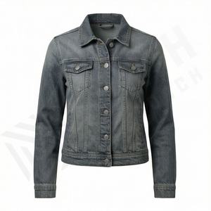 Breathable Plain Dyed Canvas Knitted Denim <b>Jacket</b> <b>Women</b> Casual Autumn Winter Anti Wrinkle Solid Fashion Stylish Streetwear High - Product Image 1