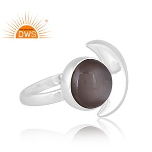 Anillo de Plata de Ley 925 con Piedra Lunar Gris Natural, Diseño Moderno, Joyería Personalizada para Mujer, Regalo para Ella - Product Image 4