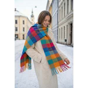 Écharpe d'hiver épaisse et élégante à pompons à motifs carrés orange Sal1292 - Orange - Product Image 3