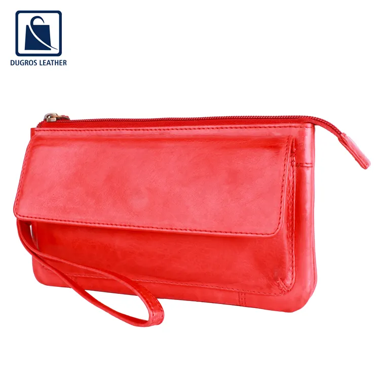 Wholesale Price Premium Quality Luxury Swiss Cotton Lining Material Genuine Leather Clutch Wallet for Women