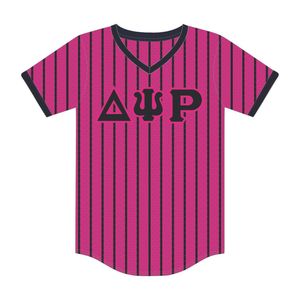 Maglia da Baseball in maglia gessata rosa maglia da Baseball in poliestere maglia maglia maglia Rho scollo a V con riempimento dei vuoti ricamo - Product Image 2