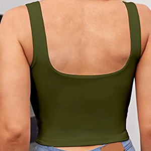 Débardeurs à bretelles sans manches de haute qualité pour femmes col carré dos nu basique culture en coton de haute qualité côtelé tricot court - Product Image 4