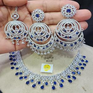 Elegant Silver Finish <b>Bridal</b> <b>Jewelry</b> <b>Set</b> Wedding Designer Alloy Tikka Zircon for Engagement & Festive Party Wear for Gifting - Product Image 1