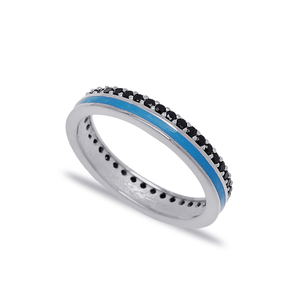 Bague en argent sterling 925 avec pierre de zircon noir et design en émail bleu, fabrication artisanale turque, vente en gros - Product Image 5