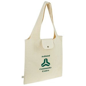 Bolsa de Mano de Lona de Algodón Orgánico con Cierre a Presión, Plegable, Reutilizable, Reciclable, con Impresión de Logotipo Personalizado, Promocional, Ecológica - Product Image 1