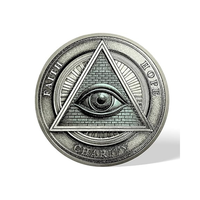Moneda Coleccionable Masónica Tradicional de Acero Inoxidable con Esmalte Duro, Ojo que Todo lo Ve, Compás y Escuadra, para Francmasonería