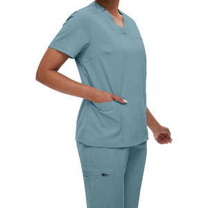 OEM 2025 사용자 정의 짧은 소매 간호사 원피스 유행 여자의 니트 100% 면 하이 퀄리티 의료 수술 스크럽 유니폼 - Product Image 6