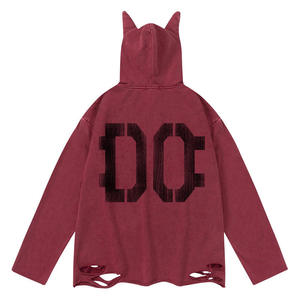 Sweat à capuche pour homme en coton 100% vintage, ourlet déchiré, logo personnalisé, imprimé et brodé, vente en gros personnalisée de haute qualité 2026 - Product Image 5