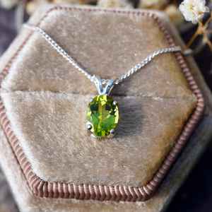 Peridoto Natural 8x6mm Piedra preciosa ovalada Plata de Ley 925 Collar de joyería fina de diseñador hecho a mano para mujer personalizado - Product Image 6