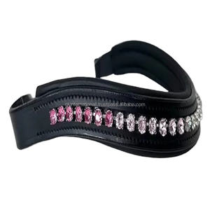 สายรัดคิ้วหนังรูปม้าสีดำล้วนฝังลูกปัดสีเงินและคริสตัลสีชมพูประดับเพชรสายโซ่บังเหียนสำหรับม้า - Product Image 1