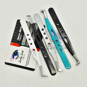 Pince à épiler en acier inoxydable avec revêtement en poudre pailleté avec logo personnalisé pince à épiler d'extension de cils de grande quantité de couleurs différentes - Product Image 2