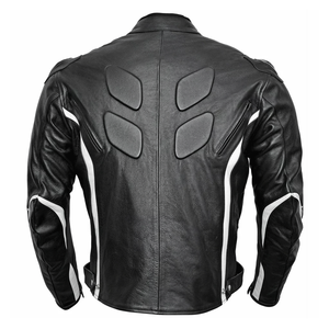 Chaqueta de motociclismo de cuero negro de vaca auténtica para hombre con líneas blancas, protecciones CE, chaqueta de moto de carreras para hombre - Product Image 4