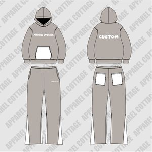 OEM al por mayor 100% algodón blanco bolsillos y logotipos pantalones acampanados con capucha comodidad transpirable chándal conjuntos hombres traje impreso - Product Image 6