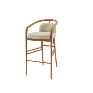 Silla de Bar Moderna Tapizada en Madera de Teca con Reposabrazos Curvos y Asiento Acolchado de Tela para Uso Comercial en Bares y Cafeterías - Product Image 4