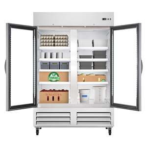 Refrigerador/Congelador Comercial de Acero Inoxidable de 54 Pulgadas con Dos Puertas de Vidrio, Estantes Ajustables, Equipo de Cocina - Product Image 3
