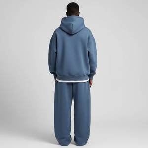 High Quality 100% Cotton Fleece Hooded Seamless Men's <b>Tracksuit</b> Regular Fit Winter Casual Solid Color Plus Size Streetwear - Product Image 2
