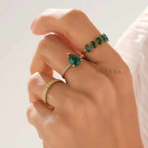 Bague émeraude 5 pierres Marquise forme laboratoire créé émeraude 925 bague en argent Sterling bague émeraude délicate cadeau d'anniversaire pour elle - Product Image 3