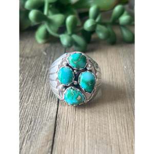 Sonoran <b>Turquoise</b> Sterling Silver <b>Ring</b> Size 10.5-Navajo Handcrafted Boho Statement Jewelry - Product Image 1