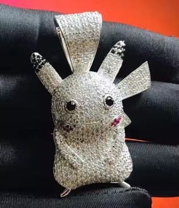 Pikachu Cartoon Fine Jewelry Pendentifs & Charms Round Cut Simulated Diamond Pendant en argent sterling 925, Hip Hop Pendant - Product Image 5