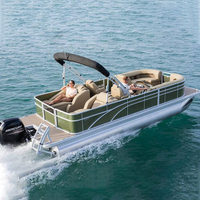 Bateau à pontons en aluminium avec moteur hors-bord pour la pêche en mer, le rafting fluvial, contrôle par écran tactile haute vitesse, coque large, grande capacité de rangement