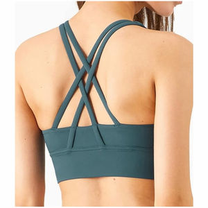 Sujetador deportivo sin costuras ajustable de secado rápido transpirable con espalda cruzada de talla grande para mujer con logotipo frontal - Product Image 4