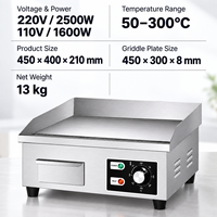 Plaque de cuisson électrique professionnelle 8 mm 220 V 2500 W en acier inoxydable avec contrôle de température pour comptoir (type Teppanyaki)
