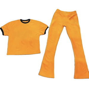 2025 personnalisé hommes survêtement 2 pièces T-shirt t-shirt et pantalons de survêtement évasés empilés pantalon de survêtement ensemble coton Street Wear - Product Image 3