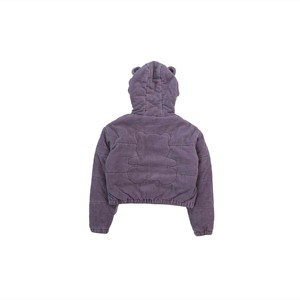 Veste bouffante violette à oreilles d'ours-Veste d'hiver courte mignonne et confortable avec d'adorables oreilles d'ours, parfaite pour une tenue décontractée - Product Image 2