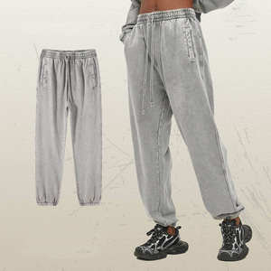 กางเกงขายดีสำหรับผู้ชาย กางเกงวอร์มสไตล์สตรีทแบบซักล้าง ผ้าฝ้าย 100% น้ำหนักเบา สวมใส่สบาย ทรงขาตรง กางเกงผ้าเทอร์รี่ฟลีซแบบซักล้าง - Product Image 6