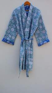 Handmade Indian <b>Quilted</b> Washed Block Print Reversible Kantha Robe <b>Japanese</b> Kimono Style Winter Casual Jacket Multi-Colored Tie - Product Image 4