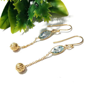 Boucles d'oreilles pendantes en forme de marquise facettée en topaze bleue naturelle, plaquées or sur argent, pour femmes, à porter pour les fêtes - Product Image 2